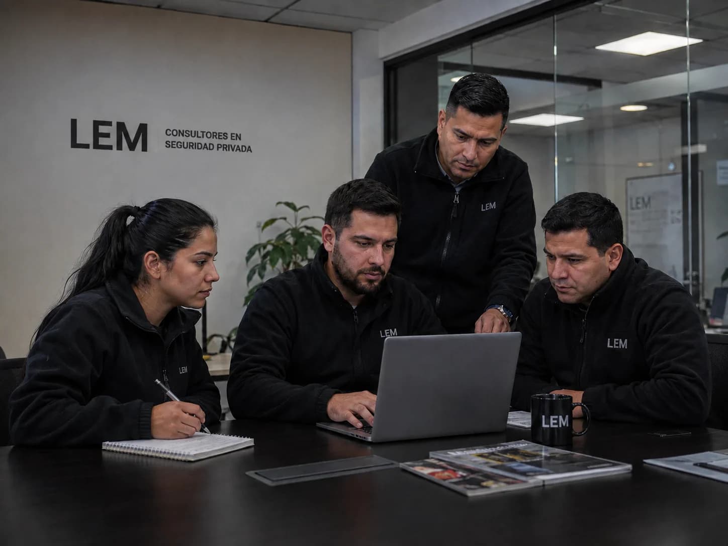Equipo de LEM revisando un proyecto en la oficina